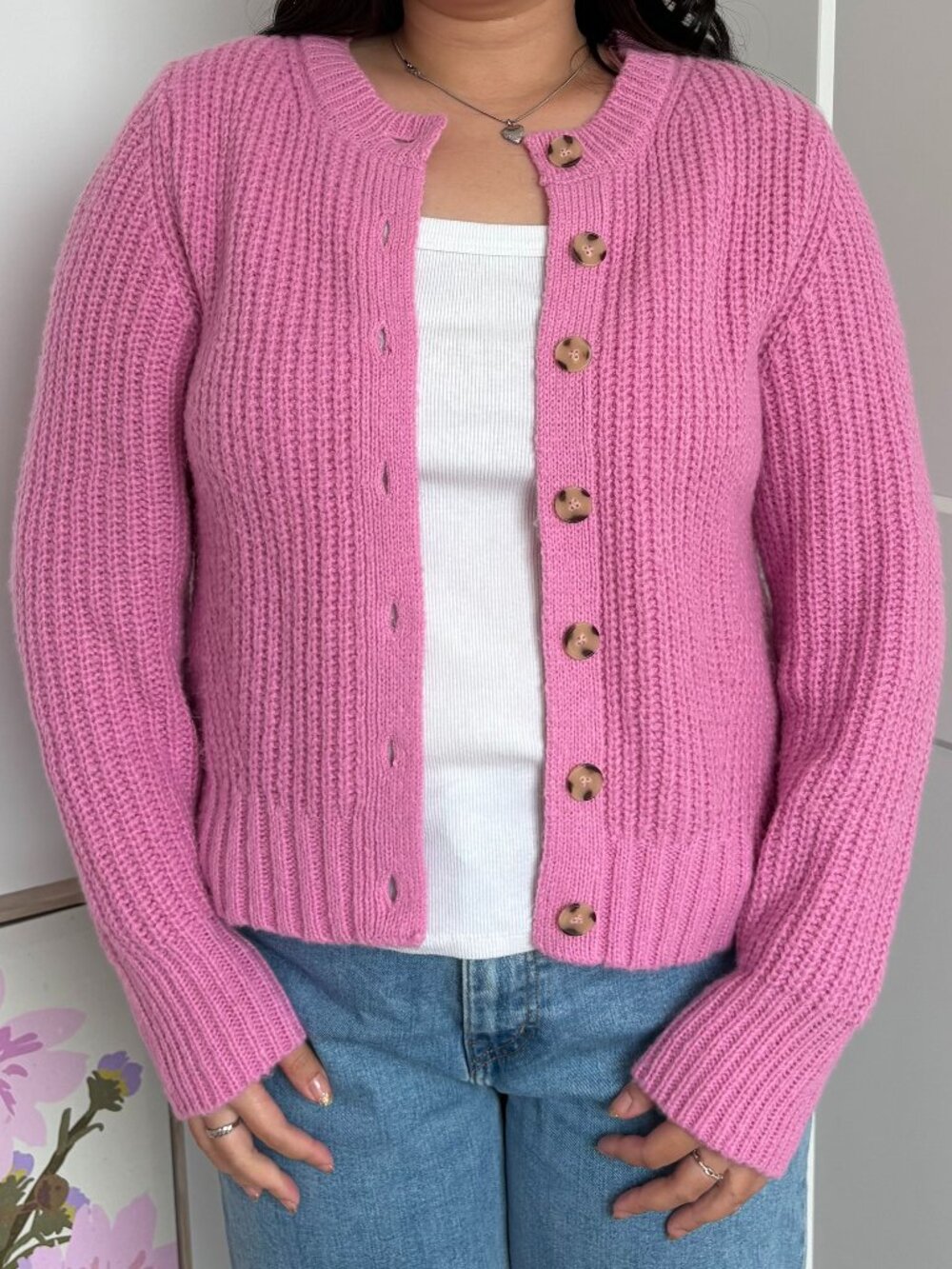 Chelsea & Theodore Pink Knit Cardigan Size L